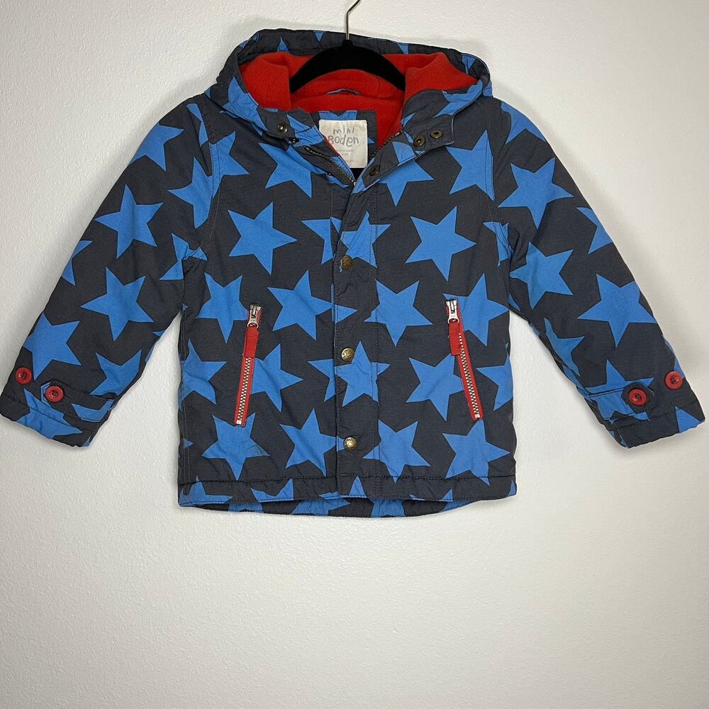 Mini Boden boys' navy blue hooded winter puffer jacket